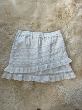 LoveShackFancy White Ruffled Lace Tiered Mini Skirt